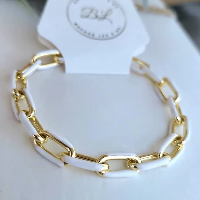 Chunky Oval Enamel Chain Link Bracelet