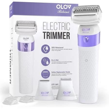 Olov Usb Rechargeable Bikini Trimmer for Women, Ipx7 Waterproof Wet/Dry Shaver, 3 Interchangeable Heads, Purple, Size: 10 OZ