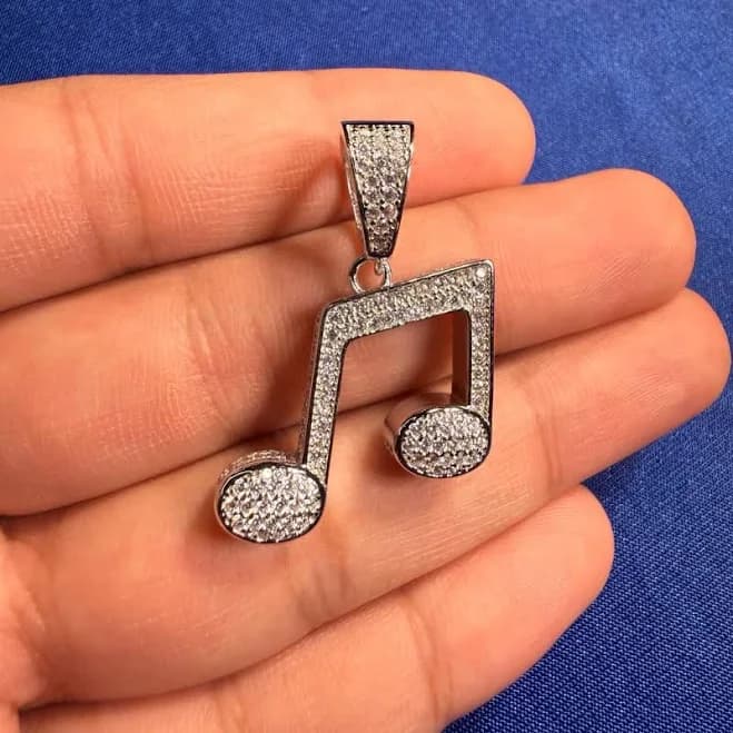 925 Sterling Silver CZ Diamond Music Note Pendant
