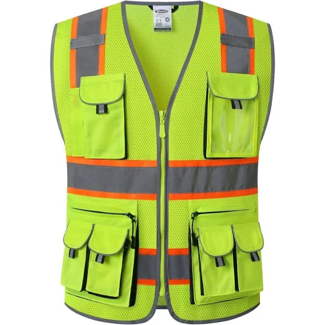JKSafety Mesh Hi-Vis Reflective Safety Vest with 10 Pockets