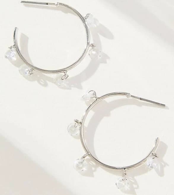Anthropologie Pavé Stone Hoop Earrings