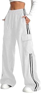 Women's Cargo Pants Baggy Straight Wide Leg Track Pants Striped Joggers with Pockets Athletic Streetwear