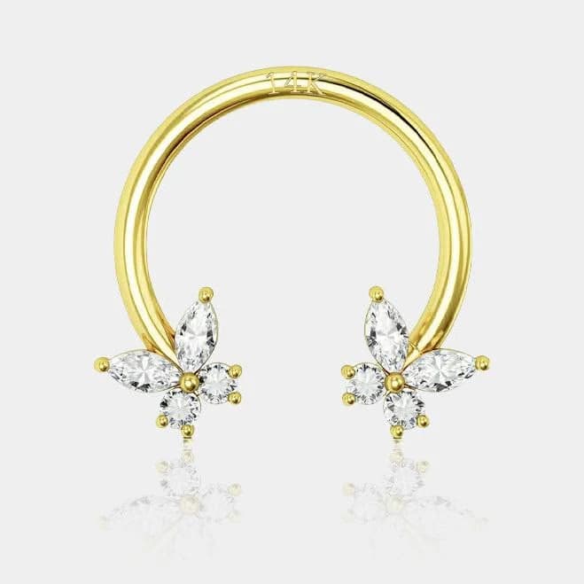 14K Gold CZ Butterfly Horseshoe Septum Ring