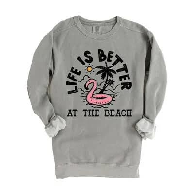 Simply Sage Women's Better at The Beach Flamingo Graphic Sweatshirt