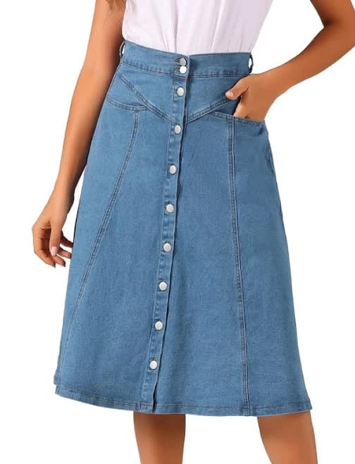 Daring Diva Women's Buttons Front A-Line Flowy Midi Skirt with Pockets