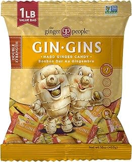GIN GINS Double Strength Ginger Hard Candy – Natural Ginger Candy by The Ginger People – Individually Wrapped Healthy Candy – Double Strength Flavor – Large 1 lb Bag (16oz) – Pack of 1
