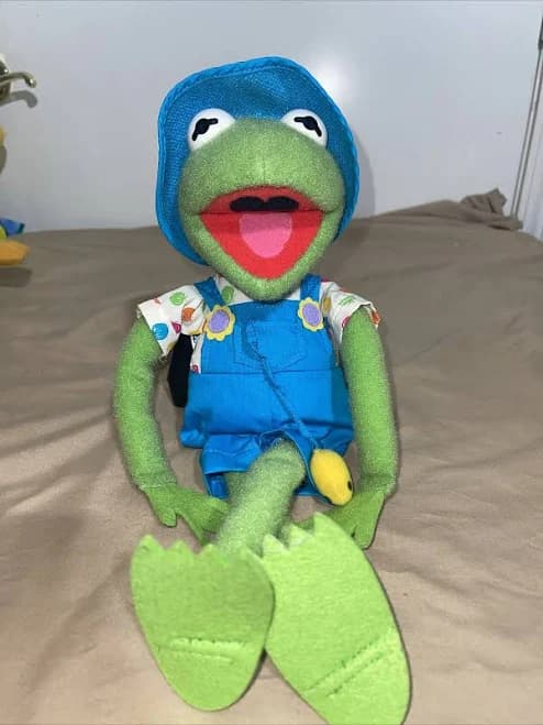 Kermit Green Blue Hat Plush Farmer Muppets Cute Gift Adorable Stuffie