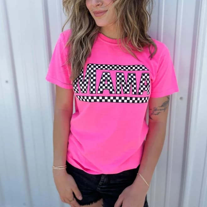 Boxy Checkered Mama Tee