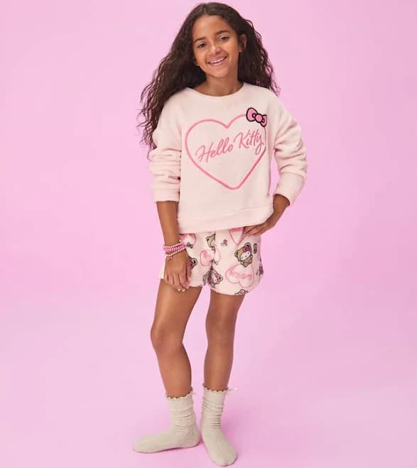 The Children's Place Girls Hello Kitty Embroidered Heart Fleece Pajamas