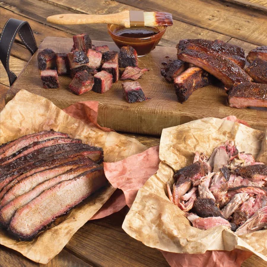 Ribs Burnt Ends Sliced Brisket Smoked Sausage & Pulled Pork – The WHOMP! Platter