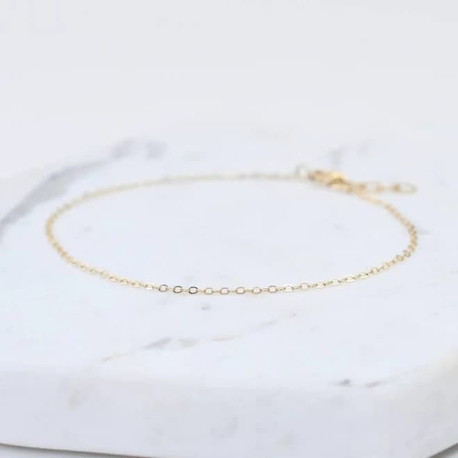 14K Solid Gold Dainty Cable Chain Bracelet