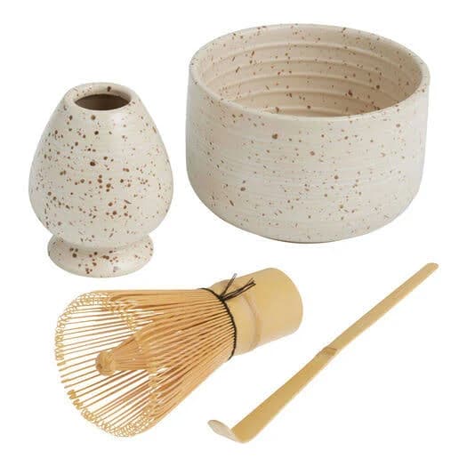 World Market Speckled Ceramic Matcha Bowl and Whisk Tea Gift Set