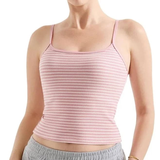 Flash Sales - Cotton Ribbed Stripe Cami Tank Top Pink Stripes / M
