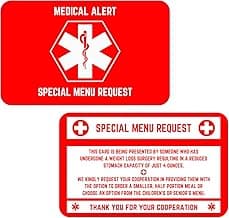 Bariatric Card for Restaurants, Special Menu Request Card, Portion Control Restaurant Request for Bariatric or Gastric Sleeve Patients, Wallet Sized, Set of 2 Cards (2, Red, 3.375in x 2.125in)