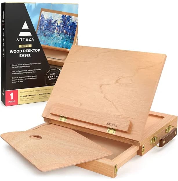 Arteza Wooden Tabletop Art Easel Stand with Drawer and Palette