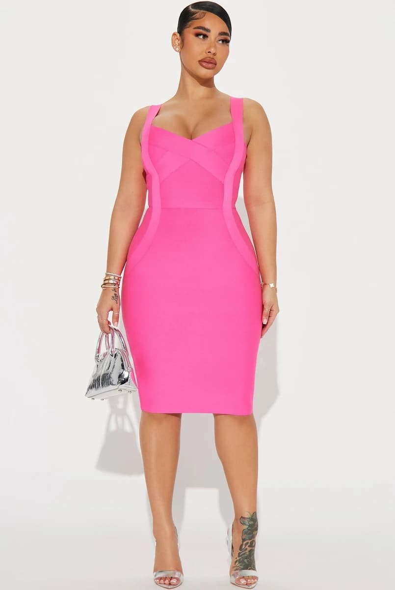 Fashion Nova Elise Sleeveless Bandage V-Neck Midi Dress