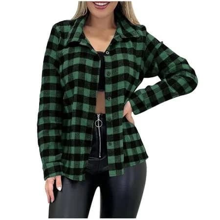 Women's Regular Fit Long Sleeve Plaid Flannel Shirt