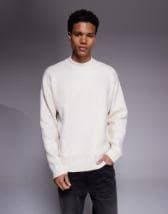 ASOS DESIGN relaxed fluffy knit crew neck sweater in blue | ASOS