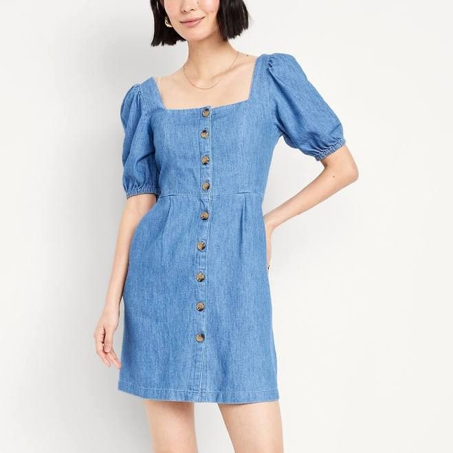 Old Navy Women's Puff-Sleeve Linen-Blend Mini Dress