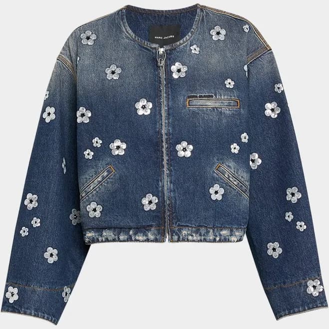 Marc Jacobs Daisy Sequined Denim Crop Jacket Vintage Indigo Women's