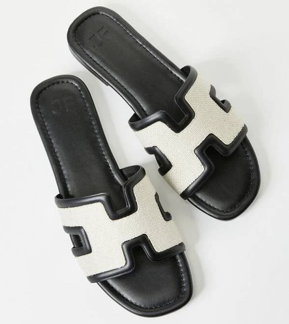 Becca Flat Slide Sandal Size 9 Black/ Birch White by JustFab