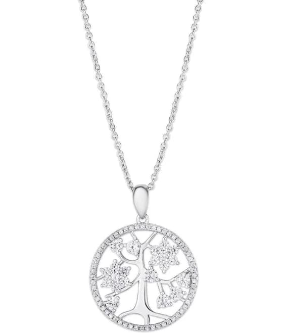 Macy's Women's Cubic Zirconia Tree of Life Pendant Necklace in Silver Plate