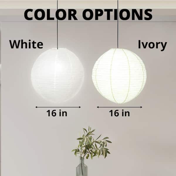 MPG Orb 16 in. 60-Watt 1-Light Ivory Hanging Lantern Pendant-Light with Round Fabric Shade and White Plug-in LT16-9980I-WP - The Home Depot