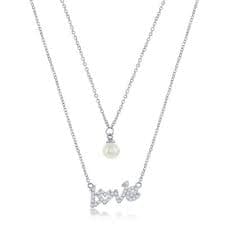 Bella Silver Sterling Silver CZ 'LOVE' and Round FWP Layered Necklace - White - 16+2 Inch : Target