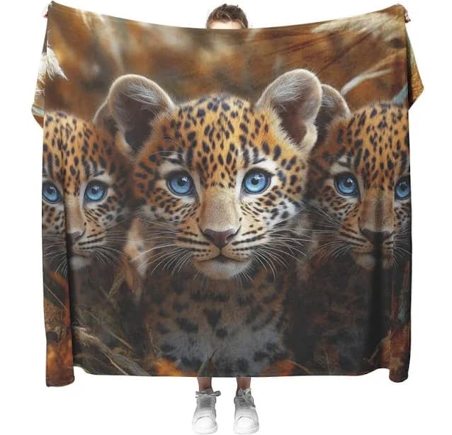 Leopard Family Fleece Blanket, Blue Eyes Sherpa Throw