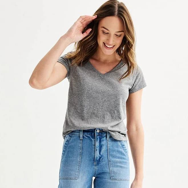 Women's Sonoma Goods For Life Everyday Short Sleeve V-Neck Tee, Size: XXL, Charcoal