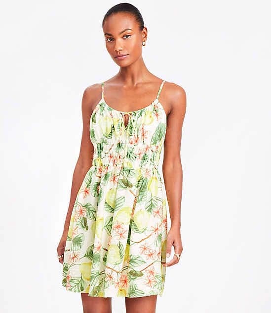 Loft Women's Petite Blossom Smocked Strappy Mini Dress