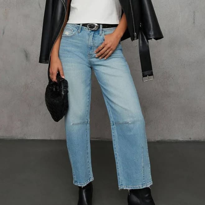 Evangelina Stretch Distressed Barrel Jeans