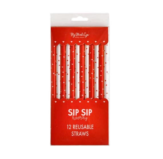 Reusable Red & White Heart Straws