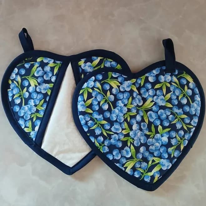 Set of Two Blueberry Heart-shaped Potholders