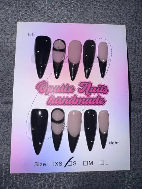 Black Stiletto French Tip Bling Press On Nails Size Small In Package