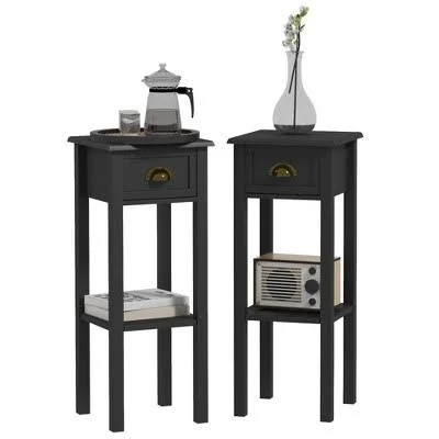 HOMCOM 2-Tier Side Table with Drawer Shelf