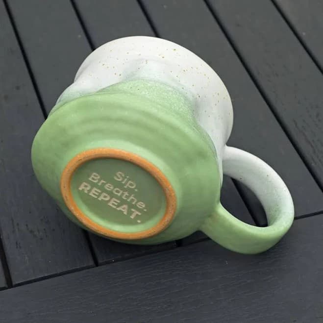 Custom Gradient Ceramic Mug, Wavy Pottery Coffee Cup, Green Purple Glaze Tea Cup