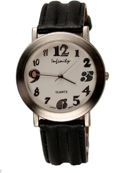 Infinity: Men's Genuine Black Leather Band Round Case Analog Quartz