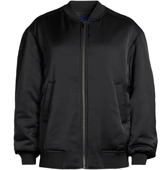 Scoop Women's Oversized Satin Bomber Jacket with Rouched Sleeves