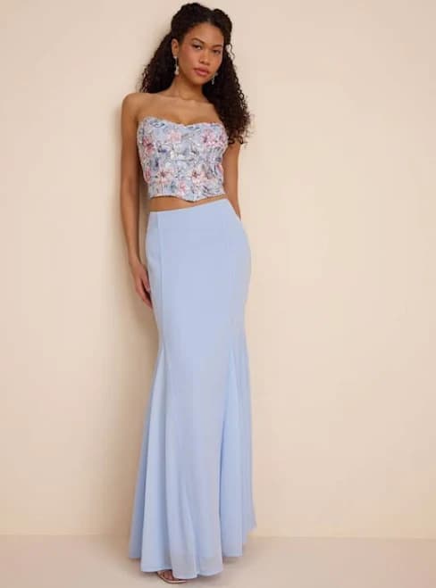 Lulus Embroidered Strapless Two-Piece Maxi Dress