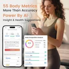 Amazon.com: Wonder Core FitSpec - 智慧體重計含人工智慧分析55 度量身體成分,適用於體脂、BMI、肌肉質量、8 個電極數位浴室秤適合體重,彩色TFT LCD : 健康與家庭
