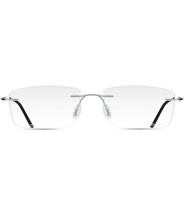 Rectangular Rimless Glasses | Titanium Frame with Clear Lenses, Silver