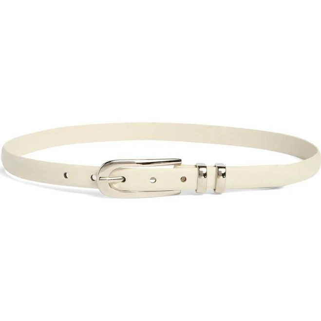 NORDSTROM RACK Faux Leather Skinny Belt in Ivory at Nordstrom Rack, Size Large
