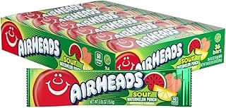Airheads Sour Full-Size Bars, Watermelon Punch Flavor, Easter Candy Bulk, Easter Basket Essentials Stuffers for Kids and Adults, Individually Wrapped Taffy, 36 Count Box