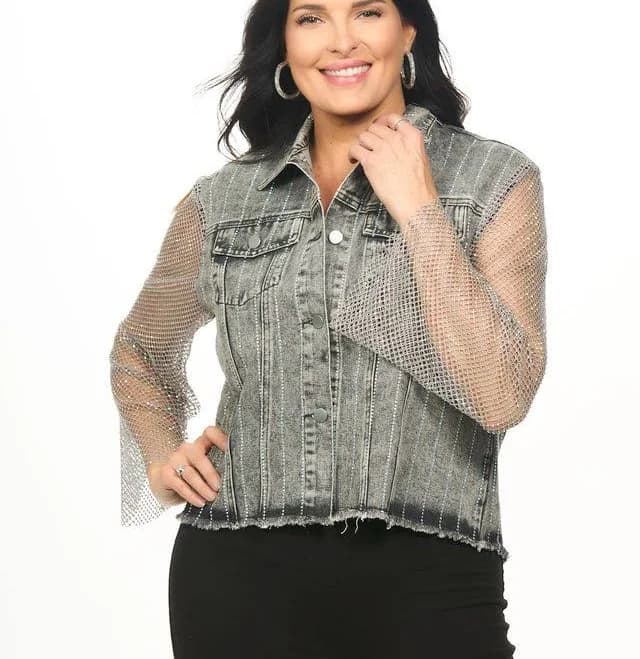 Rhinestone Mesh Sleeve Jacket