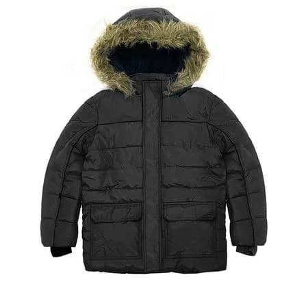 Boy's Quilted Faux Fur Puffer Coat