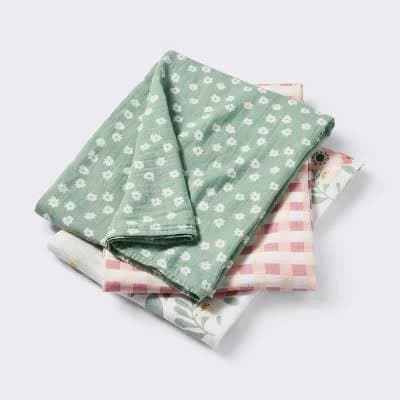 Cloud Island Floral Gingham Muslin Swaddle Baby Blanket