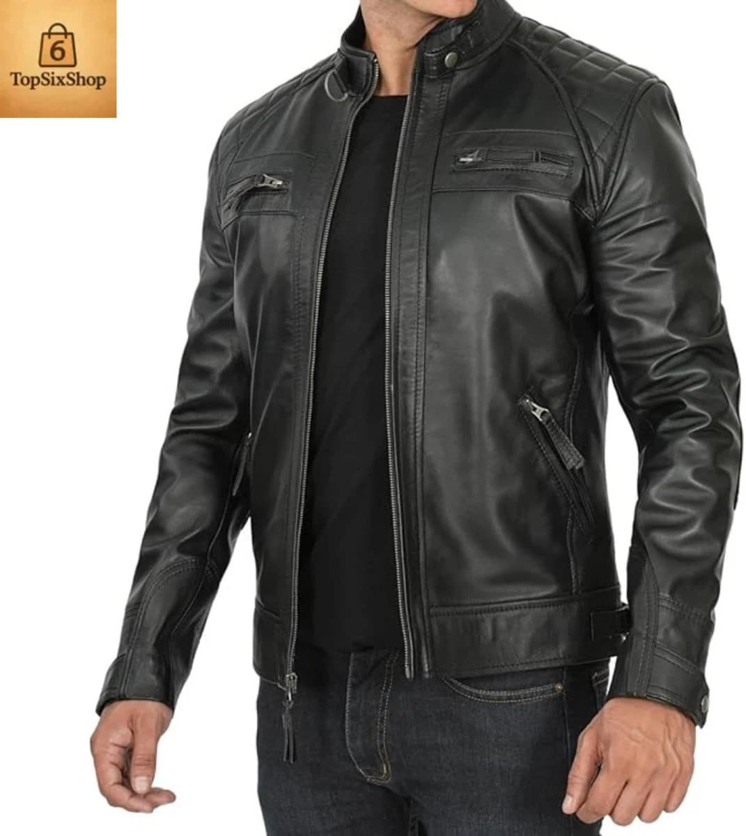 Men's Slim Fit Quilted Leather Biker Jacket