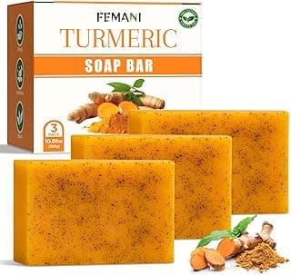 femani 3 PCS Turmeric Soap Bar for Face and Body, Lemon Turmeric Face Wash with Vitamin C for All Skin Type, Handmade Tumeric Bar for Smoothing, Moisturizing Skin-10.59 oz