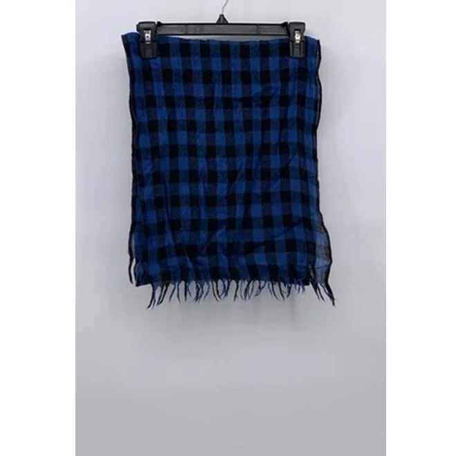 Unbranded Blue-black Checkered Fringe Knit Scarf